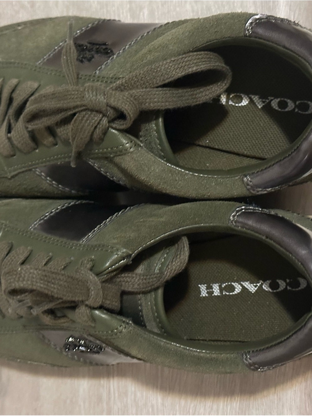 Coach Olive Green and Dark Brown Men’s Suede Low-Top Sneakers
